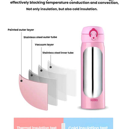 THERMOS 350/500ML Water Bottle Vacuum Flask Stainless Steel Thermal Mug, Hot Cold Keep 6-12H,Leakproof for Office Outdoor Travel