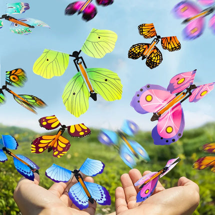 20PCS Color Magic Flying Butterfly Rubber Rubber Band Wind Up Toy Exquisite Bookmarks Gift Party Surprises Wedding Decorations
