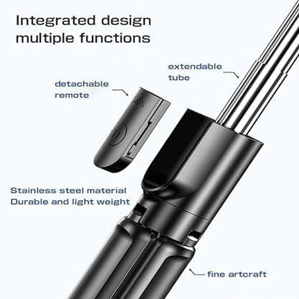 Live Streaming Bluetooth Wireless Selfie Stick Tripod Stand with Light Remote Extendable for iPhone Mobile Phone