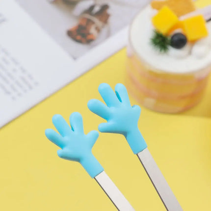 1pc Creative Silicone Stainless Steel Mini Snack Food Tongs Non-slip Handles BBQ Bread Ice Cube Clip Kitchen Accessories
