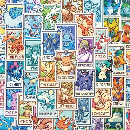 60pcs Pokemon Tarot Card Stickers Decals Cute Dragonite The Messenger Stickers for Laptop Luggage Decor Kids Toys