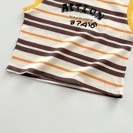 2026 Summer Sport Style Boys Clothing Set Letter Pattern Tank Top+Cargo Shorts 2Pcs Clothes Stripe Children Suit