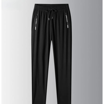 Men's Ice Silk Casual Pants Summer Quick Dry Lightweight Joggers with Zipper Pockets Elastic Waist Sports Trousers for Running F