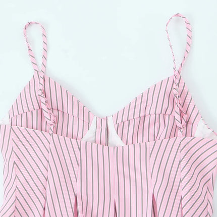 DUOPERI Women 2025 New Fashion Poplin Striped Backless Camisole Thin Straps V-Neck Female Chic Lady Casual Mujer Tops