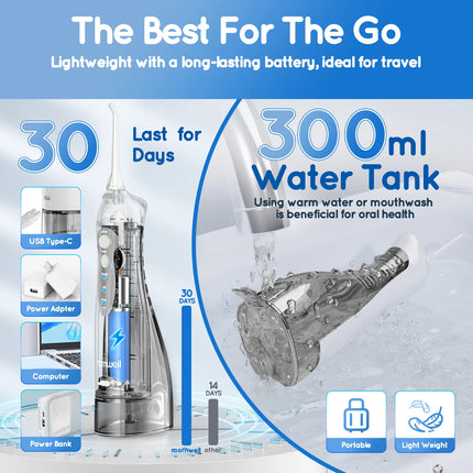 Mornwell Water Flosser Teeth Picks 6 Jets 3 Modes Portable Cordless D52 Water Floss For Teeth Cleaner IPX7 Waterproof Oral Picks