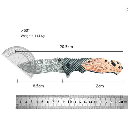 Outdoor Folding Knife Camping Survival High Hardness Stainless Steel Portable Multi-Purpose Damascus Pattern Pocket Knife