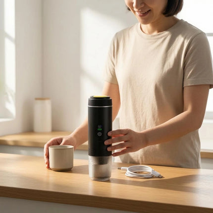 Portable Espresso Machine LED Display USB Rechargeable Espresso Machine Travel Coffee Brewer Transparent Chamber