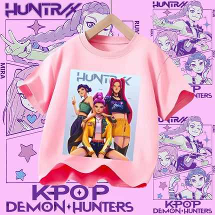 2026 New Huntrix Girls' Shirt Rumi Zoey Mira Graphic Print T-Shirt for Teens and Toddlers Spring/Summer Demon Hunter T-Shirt