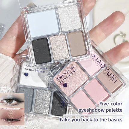 Korean Style Eyeshadow Palette 5 Colors Velvet Matte Pearl Shimmer Blendable Talc-Free Mini Holiday Gift Set