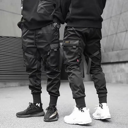 Men's Reflective Cargo Pants Korean Harem Techwear Trousers Trendy Streetwear Functional Multiple Pockets Stylish Casual Fit