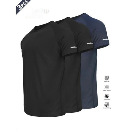 Men's Short Sleeve Sport T-shirt Quick Dry Running Blue Football Training Fitness Casual Wear Polyester Fiber round Neck T-shirt