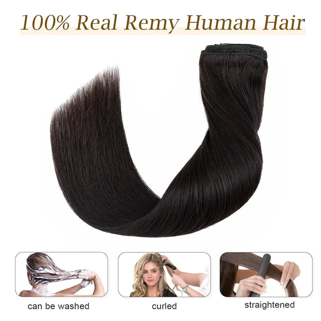 120G/8Pcs Straight Clip-in 100% Unprocessed Human Hair Extensions Brazilian Remy Virgin Hair Natural Black Full Head for Women