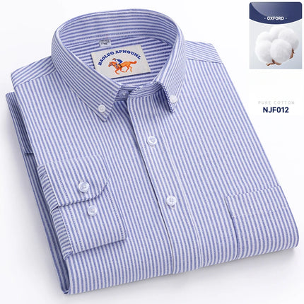 Plus Size 5XL 100% Cotton Oxford Long Sleeve Shirts for Men Slim Fit Formal Plain Shirt Striped Tops Office White Business Cloth