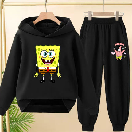 Yellow Children's hoodie SpongeBob Square Pants 3-12 years kids girls boy clothing tops+pants set leisure outerwear sweatshirt