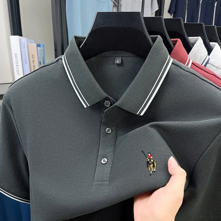 100% pure cotton luxury custom T-shirt, new summer men's short-sleeve business casual polo shirt, exquisite brand embroidered top