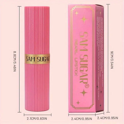 Coral Pearlescent Lipstick - Waterproof, Long-Lasting Shimmer Gloss with Golden Cap, Non-Sticky Formula, Easy Application