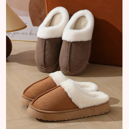 Asgard Plush Women Slippers Thick Sole Non-slip Outdoor Fuzzy Slides Winter New Fur Collar Cotton Shoes Winter Warm Home Slipper