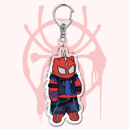 Cute Spider Punk Cat Warrior Key Chain Key Ring Invincible Superhero Keychains Keyring Pendant for Bag Man Women Jewelry Gifts