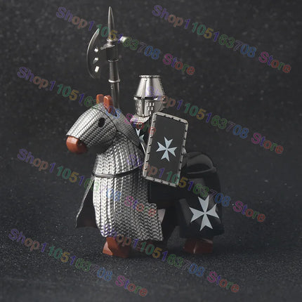MOC Medieval Military Crusader Knight Building Blocks Castle Army Soldier Figure Horse Mount Shield Sword Accessories Bricks Toy