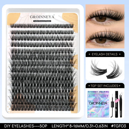 GROINNEYA Lash Clusters Kit Fluffy Volume Eyelash Clusters D Curl Cluster Eyelash Extensions 3D Wispy Lashes Clusters Makeup