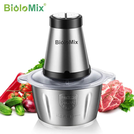 BioloMix 2 Speed 500W Meat Grinder Stainless Steel 2L Capacity Food Mincer Processor Slicer for US Market 110V
