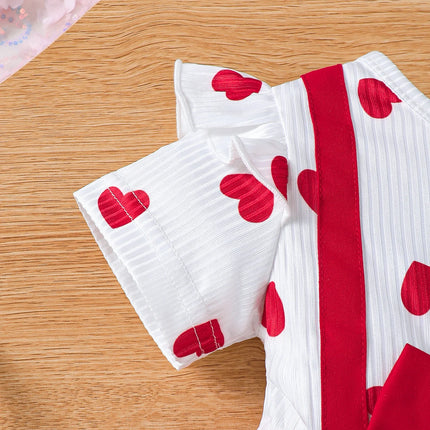 0-3 Year Baby girl Dress Round neck Heart-shaped Printed Bow, Princess Dress+Headband Toddler Baby girl Summer Party Dress