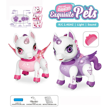 Exquisite Pets RC Interactive Unicorn Puppy Toys 2.4GHz Rechargeable Dancing Light Sound For Kids Toddlers