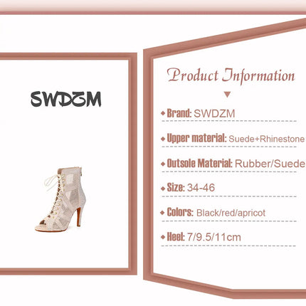 SWDZM Women Dance Boots Shiny Latin Jazz Dance Shoes Full Rhinestone Dancing Boots Customizable Heels Women Ladies Dancing Shoes