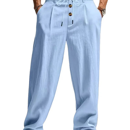 New men's cotton and linen casual breathable pants, fashionable street sport pants, beach and outdoor loose straight pants