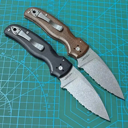 Lism Store Spy-C229GP Folding Knife 3.46" S30V Stonewashed Serrated Blade, G10 Handles - C229