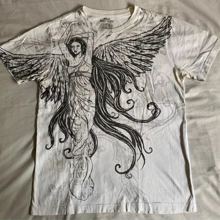 Y2K Gothic Harajuku Splice Printing White Long Sleeve New Punk Hip Hop Sexy T shirt Fashion Casual Pure Cotton Loose Tops Unisex