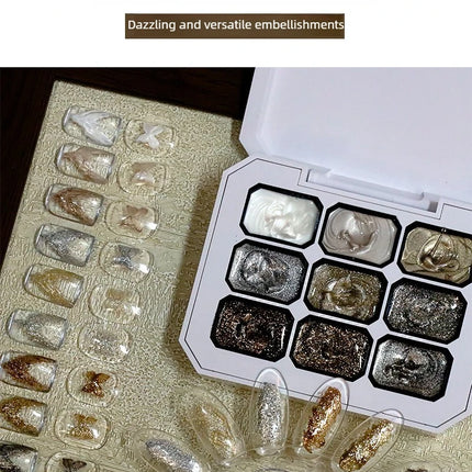 9-grid Solid Metal Fairy Cream Coffee Color UV Gel DIY Nail Art Retro Nail Polish