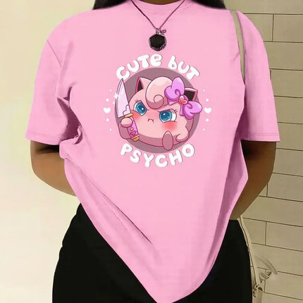 Pokemon Anime Jigglypuff Purple Bow and Knife Printed T-shirt Men's and Women's T-shirt T-shirt 2026 Summer Tee Casual Y2K Tops