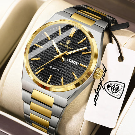 POEDAGAR Original Men's Watch Date Week Waterproof Luminous Stainless Steel Watches For Men Business Men's Quartz Wristwatch Reloj