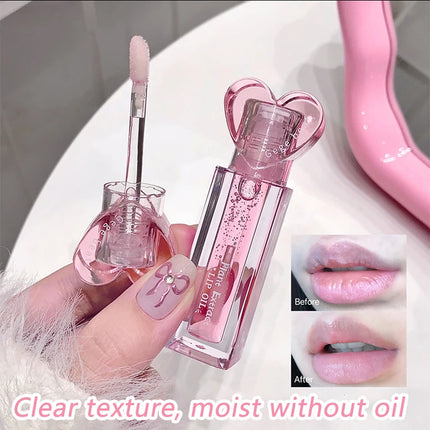 Pink Heart Lip Care Set Moisturizing Reduce Dry Wrinkles Transparent Tint Mirror DUDU Lip Oil Lip Mask Girl Lipstick Makeup Base