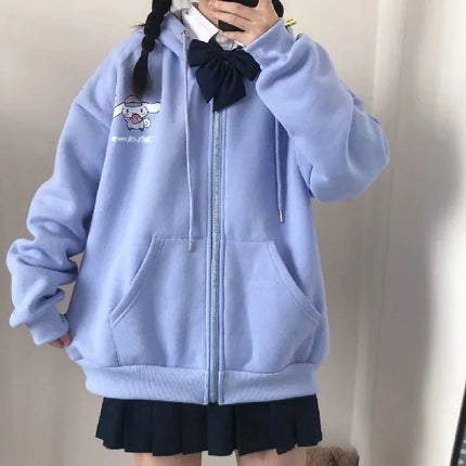 Women's Oversized Hooded Zipper Cardigan Fleece Lined Thickened Autumn Winter Fashion Casual Chic Hong Kong Style Top Coat
