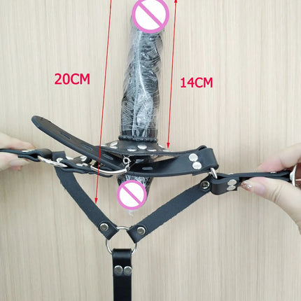 LILUPLAY Sexy Bdsm Double-Ended Dildo Open Mouth Gag Leather Bondage Strapon Dildo Exotic Accessories Sex Toys For Women