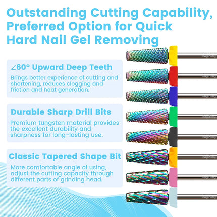 MagiBling Super Cut 5 In 1 Tapered Barrel Carbide Nail Drill Bits Right handed Cuticle Hard Gel Removal Professional bits 3/32"