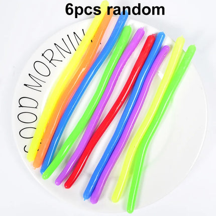 1-6PCS Funny Unicorn Pull Worm Noodle Fidget Toys Stretch String TPR Rope Anti Stress Toys String Stress Relief Autism Vent Toy
