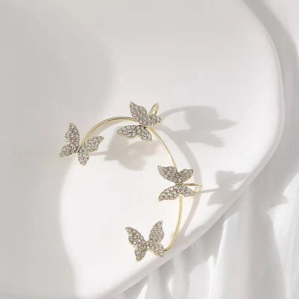 Clip Earrings Silver Color Metal Butterfly Ear Clip Without Piercing for Women Sparkling Zircon Ear Cuff Wedding Fashion Jewelry