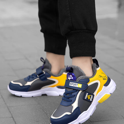 Autumn and Winter Kidsren's Shoes, Boys' Sports Shoes, Leather-Covered, Velvet-Lined, Breathable, Non-Slip, Versatile Sports Shoes for Middle-Aged and Older Kidsren and Primary School Students