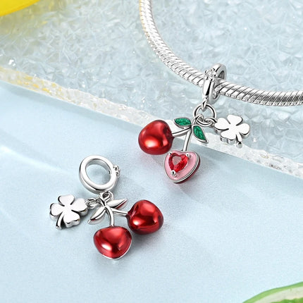 Mula 1Pc Hot Sale 925 Silver Cherry Clover Pendant Charm Fit Original Snake Chain Bracelet DIY Jewelry Gift for Women