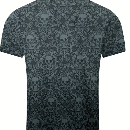 2026 Summer New Style Men's Short-Sleeved Polo Shirt - Street Casual Fashion Comfortable Breathable 3D Skull Pattern Print
