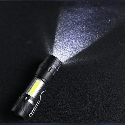 Portable LED+COB Rechargeable Compact Telescopic Zoom Tactical Flashlight With Clip Outdoor Emergency ABS Torch Waterproot