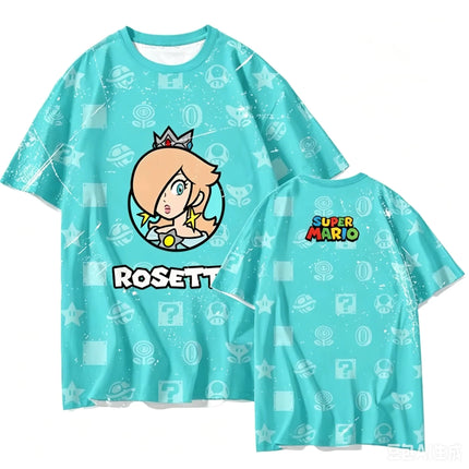 Retro Super Mario Football Jersey T-shirt Kids Unisex V-neck 3D Print Daisy Graphic Tee Mesh Fabric Summer Streetwear Casual Top