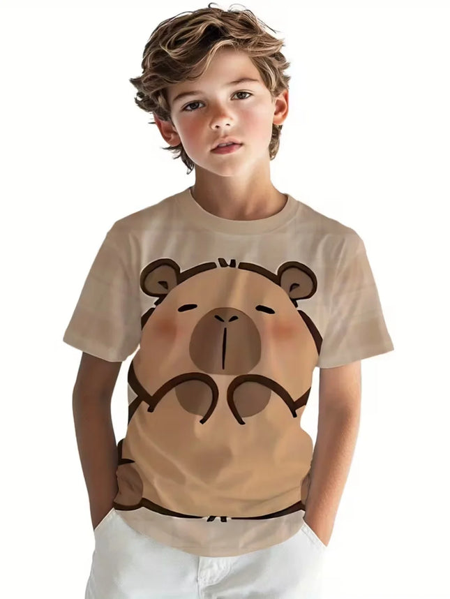 Cute Capybara Boy Clothes Cartoon Graphic Short Sleeve Tee Boy Child T-Shirt Summer Loose Top Fashion Kids Clothes Boys Clothing