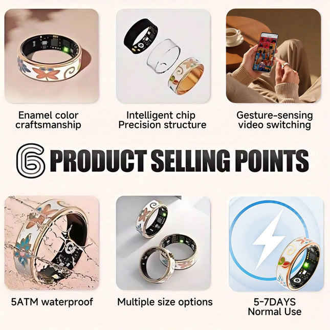 2025 New Color Enamel Craftsmanship Smart Ring For Android&IOS 5 ATM Waterproof Bluetooth Call Health&Sleep Monitoring Men's Gifts