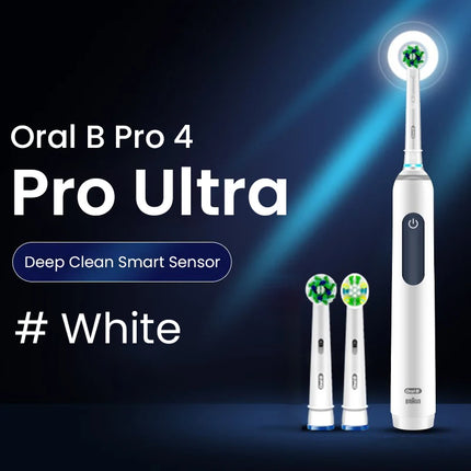 Oral B Pro 4 Ultra Electric Toothbrush 3D Acoustic Wave Intelligent Tooth Brush 2 Min Timer 30s Reminder 4 Modes 3 Brush Heads