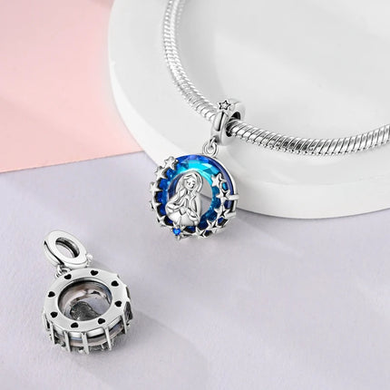 100% 925 Sterling Silver Blue Crystal Life Tree Angel Star Moon Pendants Charms Fit Qikaola 925 Original Bracelets DIY Jewelry