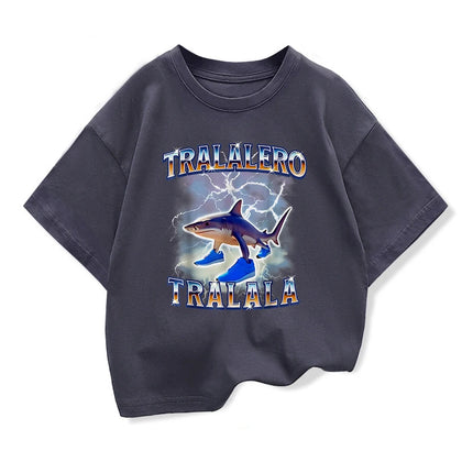 Tralalero Tralala Kids T-shirt Tungtung Sahur Brainrot Anime Tees Boy Girl Summer Short Sleeve Loose Tops Children Clothes Gift